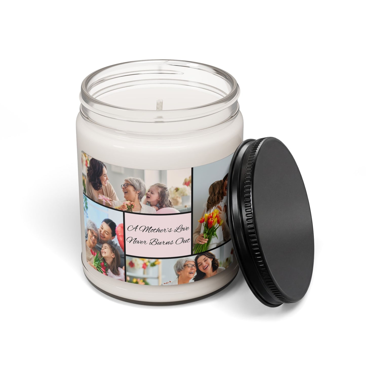 "A Mother's Love Never Burns Out" Custom Collage Candle