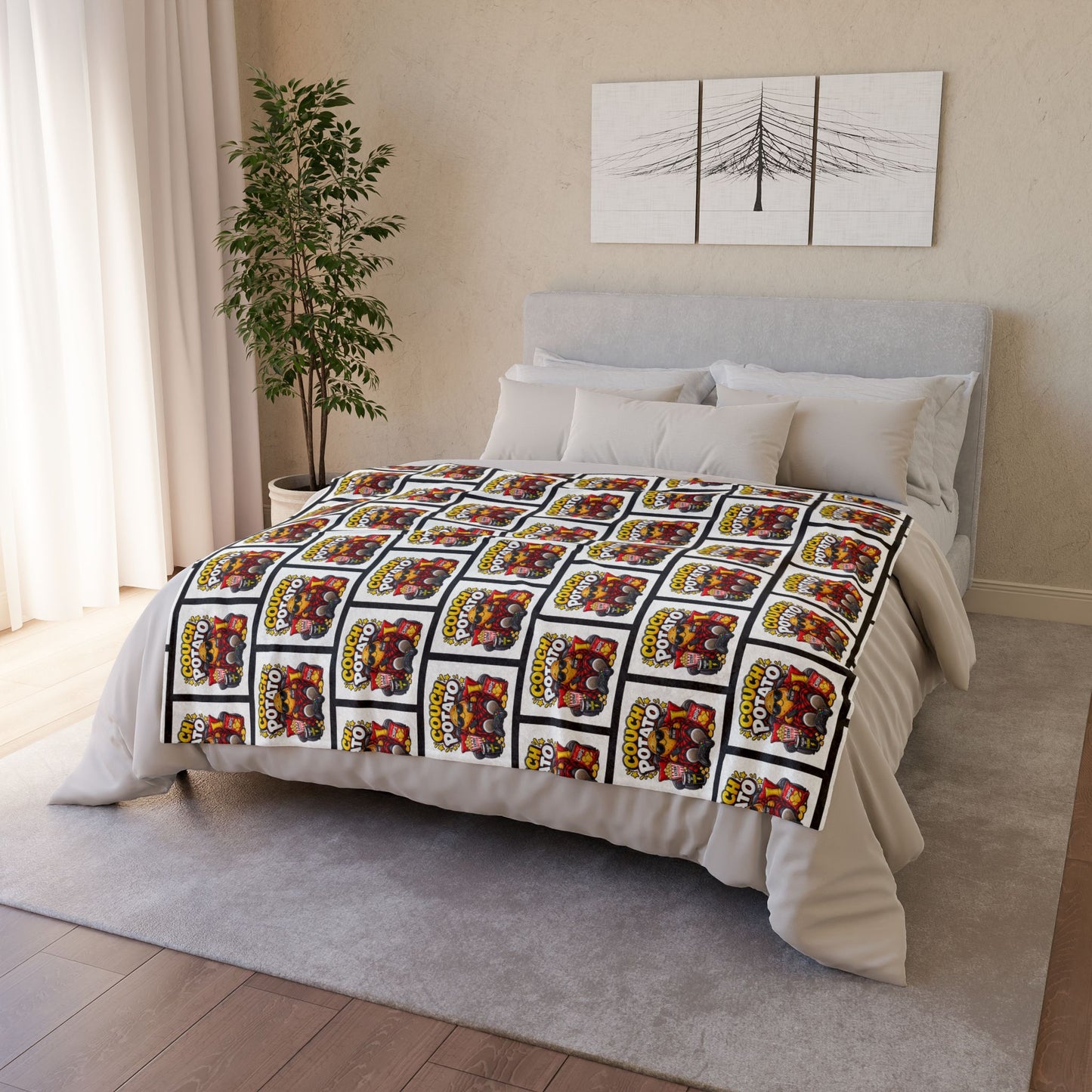 Couch Potato Pattern Blanket — Funny Retro TV Snack Graphic Throw