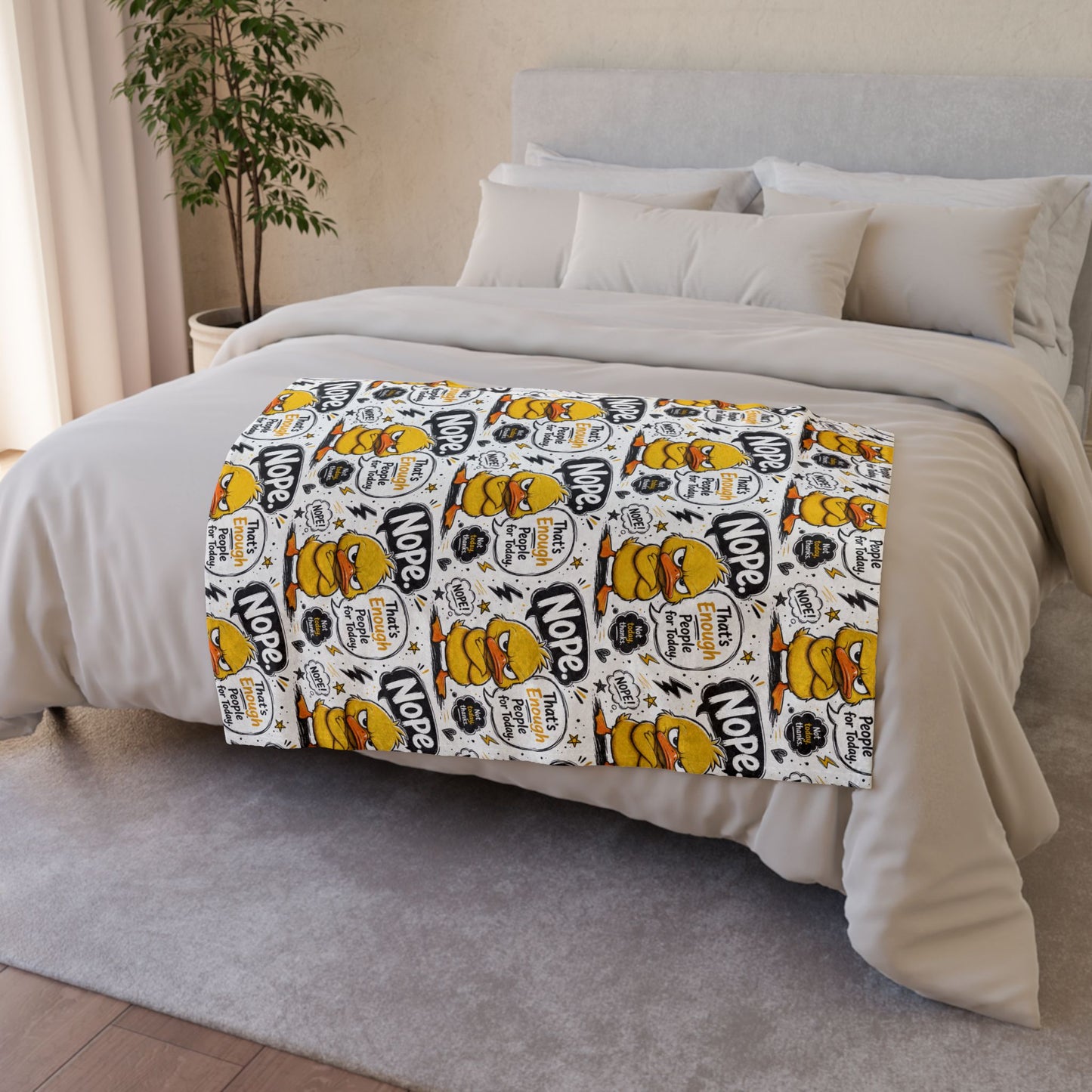 Funny Nope Duck Plush Blanket — Novelty Cartoon Bird Throw for Kids & Adults