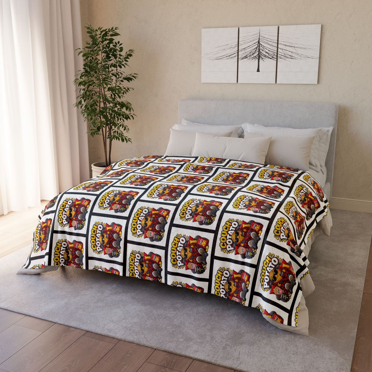 Couch Potato Pattern Blanket — Funny Retro TV Snack Graphic Throw
