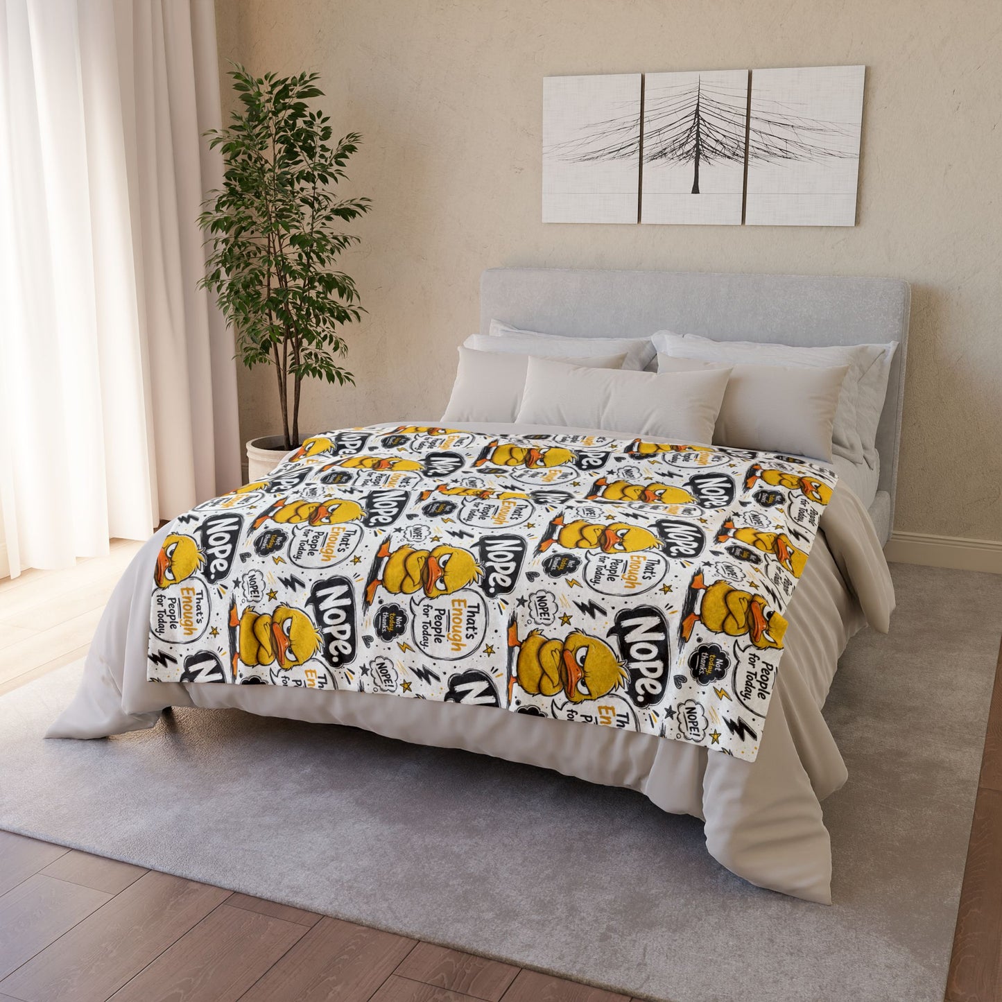 Funny Nope Duck Plush Blanket — Novelty Cartoon Bird Throw for Kids & Adults