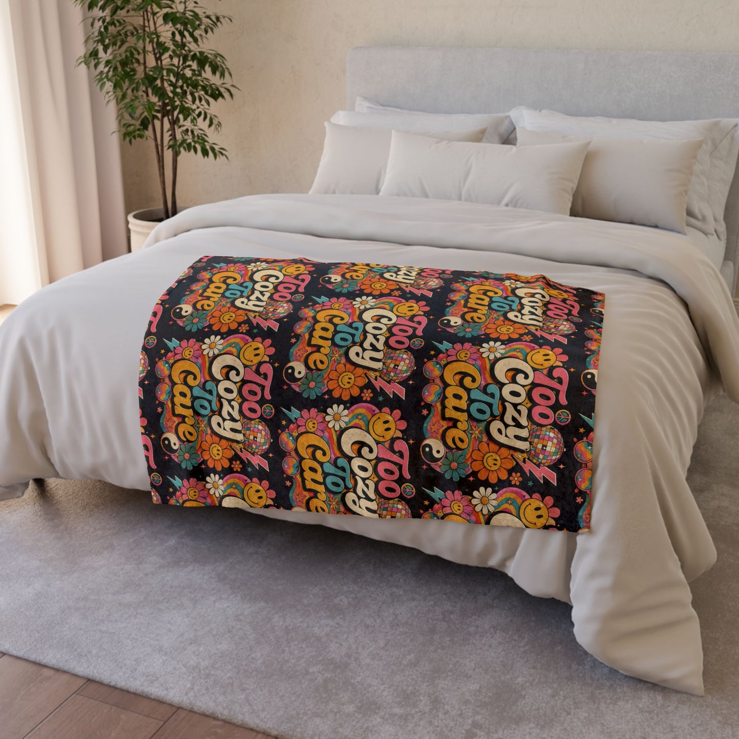 Too Cozy To Care Retro Floral Throw Blanket