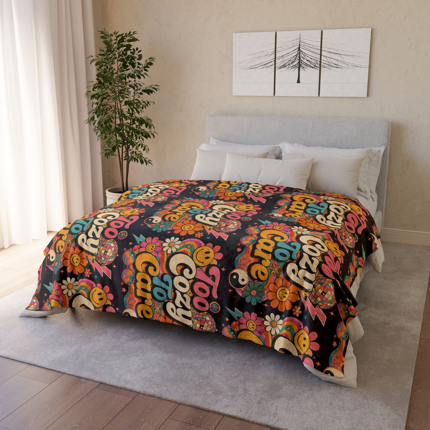 Too Cozy To Care Retro Floral Throw Blanket