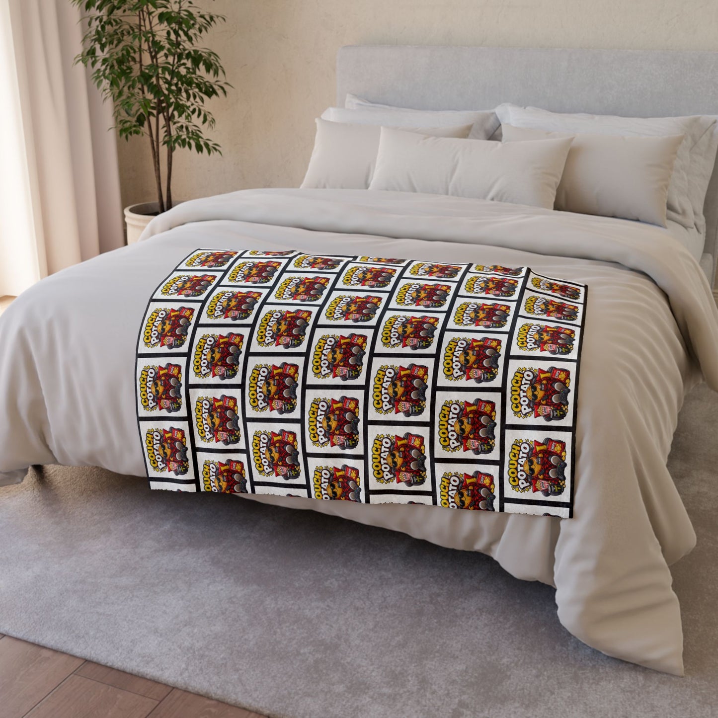 Couch Potato Pattern Blanket — Funny Retro TV Snack Graphic Throw