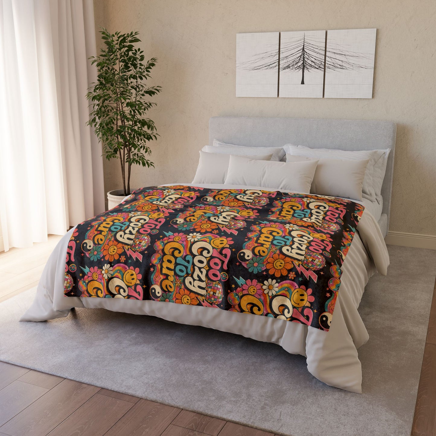 Too Cozy To Care Retro Floral Throw Blanket
