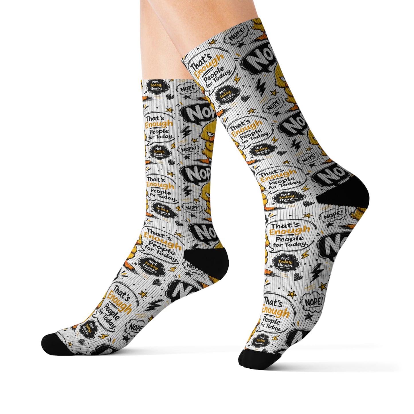 Nope Not Today Pattern Socks — Funny Cartoon Duck Crew Socks