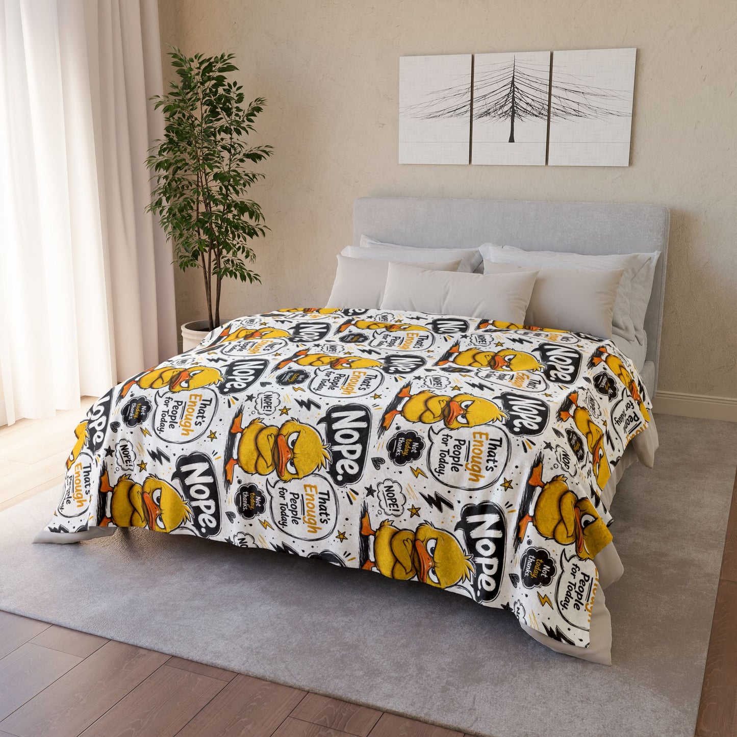 Funny Nope Duck Plush Blanket — Novelty Cartoon Bird Throw for Kids & Adults